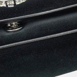 Pre Owned Burberry Lola Bag TB Logo Crystal Bag Black Velvet Rhinestone