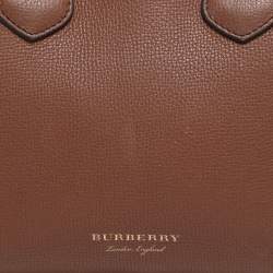 Pre Owned Burberry Brown/Beige House Check Fabric and Leather Small Banner Tote