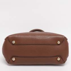 Pre Owned Burberry Brown/Beige House Check Fabric and Leather Small Banner Tote