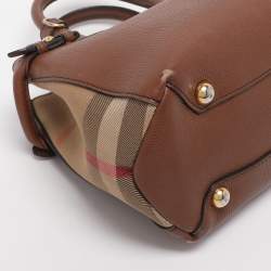Pre Owned Burberry Brown/Beige House Check Fabric and Leather Small Banner Tote
