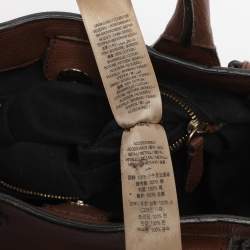 Pre Owned Burberry Brown/Beige House Check Fabric and Leather Small Banner Tote