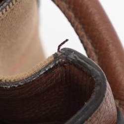 Pre Owned Burberry Brown/Beige House Check Fabric and Leather Small Banner Tote