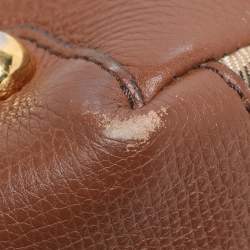 Pre Owned Burberry Brown/Beige House Check Fabric and Leather Small Banner Tote