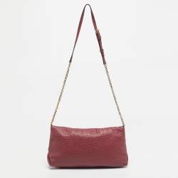 Pre Owned Burberry Red Pebbled Leather Mildenhall Shoulder Bag