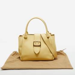 Pre Owned Burberry Light Yellow Leather Medium Buckle Tote