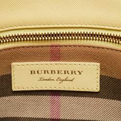 Pre Owned Burberry Light Yellow Leather Medium Buckle Tote