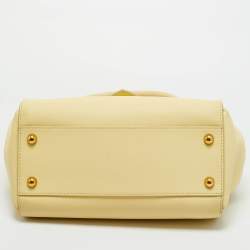 Pre Owned Burberry Light Yellow Leather Medium Buckle Tote
