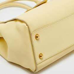 Pre Owned Burberry Light Yellow Leather Medium Buckle Tote