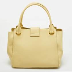 Pre Owned Burberry Light Yellow Leather Medium Buckle Tote