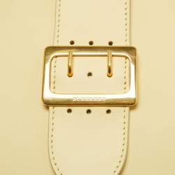 Pre Owned Burberry Light Yellow Leather Medium Buckle Tote