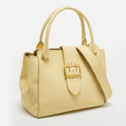 Pre Owned Burberry Light Yellow Leather Medium Buckle Tote