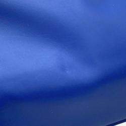 Pre Owned Burberry Check Blue Wool Leather Shopper Tote Bag