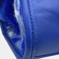 Pre Owned Burberry Check Blue Wool Leather Shopper Tote Bag