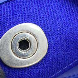 Pre Owned Burberry Check Blue Wool Leather Shopper Tote Bag