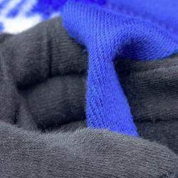 Pre Owned Burberry Check Blue Wool Leather Shopper Tote Bag