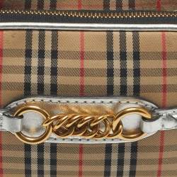 Pre Owned Burberry Silver/Beige 1983 Knight Check Fabric Chain Link Camera Bag