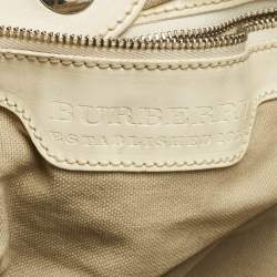 Pre Owned Burberry Cream/Off White Brushstroke Paint Canvas and Leather Snap Tote
