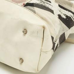Pre Owned Burberry Cream/Off White Brushstroke Paint Canvas and Leather Snap Tote