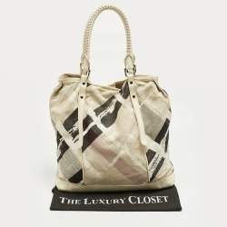 Pre Owned Burberry Cream/Off White Brushstroke Paint Canvas and Leather Snap Tote