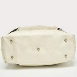 Pre Owned Burberry Cream/Off White Brushstroke Paint Canvas and Leather Snap Tote