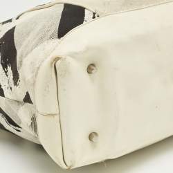 Pre Owned Burberry Cream/Off White Brushstroke Paint Canvas and Leather Snap Tote