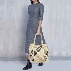 Pre Owned Burberry Cream/Off White Brushstroke Paint Canvas and Leather Snap Tote