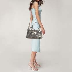 Pre Owned Burberry Metallic Grey Leather Pilgrim Tote
