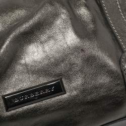 Pre Owned Burberry Metallic Grey Leather Pilgrim Tote