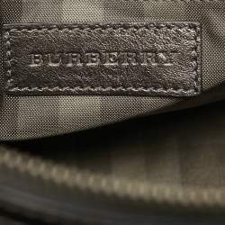 Pre Owned Burberry Metallic Grey Leather Pilgrim Tote