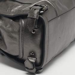 Pre Owned Burberry Metallic Grey Leather Pilgrim Tote