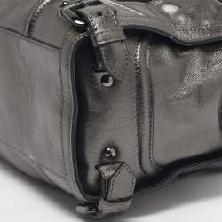 Pre Owned Burberry Metallic Grey Leather Pilgrim Tote