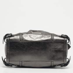 Pre Owned Burberry Metallic Grey Leather Pilgrim Tote