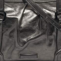 Pre Owned Burberry Metallic Grey Leather Pilgrim Tote