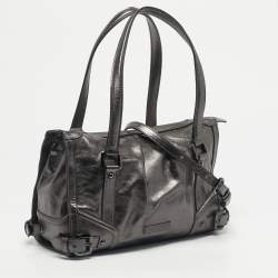 Pre Owned Burberry Metallic Grey Leather Pilgrim Tote