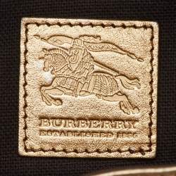 Pre Owned Burberry Gold/Beige Woven Leather and House Check Coated Canvas Warrior Hobo