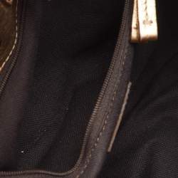 Pre Owned Burberry Gold/Beige Woven Leather and House Check Coated Canvas Warrior Hobo