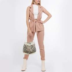 Pre Owned Burberry White/Beige Nova Check Laser Cut PVC and Patent Leather Drawstring Hobo