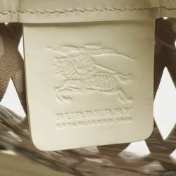 Pre Owned Burberry White/Beige Nova Check Laser Cut PVC and Patent Leather Drawstring Hobo