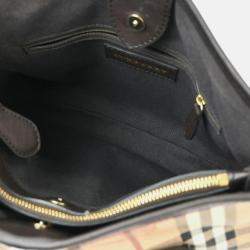 Pre Owned Burberry House Check Beige Coated Canvas and Leather Hobo Bag