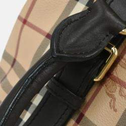 Pre Owned Burberry House Check Beige Coated Canvas and Leather Hobo Bag