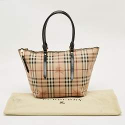 Pre Owned Burberry Beige/Black Haymarket Check Coated Canvas and Leather Salisbury Tote