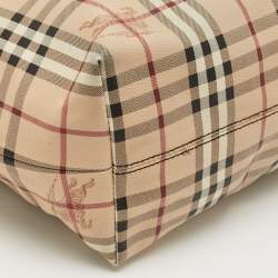 Pre Owned Burberry Beige/Black Haymarket Check Coated Canvas and Leather Salisbury Tote