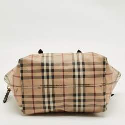 Pre Owned Burberry Beige/Black Haymarket Check Coated Canvas and Leather Salisbury Tote