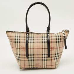 Pre Owned Burberry Beige/Black Haymarket Check Coated Canvas and Leather Salisbury Tote