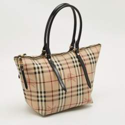 Pre Owned Burberry Beige/Black Haymarket Check Coated Canvas and Leather Salisbury Tote