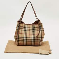 Pre Owned حقيبة يد توتس بربري كانتربري صغيرة جلد ونايلون كاروهات هايماركت بيج/كريم