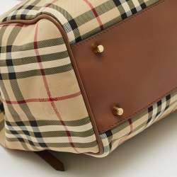 Pre Owned حقيبة يد توتس بربري كانتربري صغيرة جلد ونايلون كاروهات هايماركت بيج/كريم