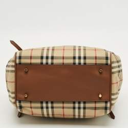 Pre Owned حقيبة يد توتس بربري كانتربري صغيرة جلد ونايلون كاروهات هايماركت بيج/كريم