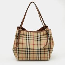 Pre Owned حقيبة يد توتس بربري كانتربري صغيرة جلد ونايلون كاروهات هايماركت بيج/كريم