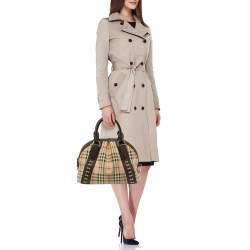 Pre Owned Burberry Brown/Beige Haymarket Check PVC Thornley Satchel